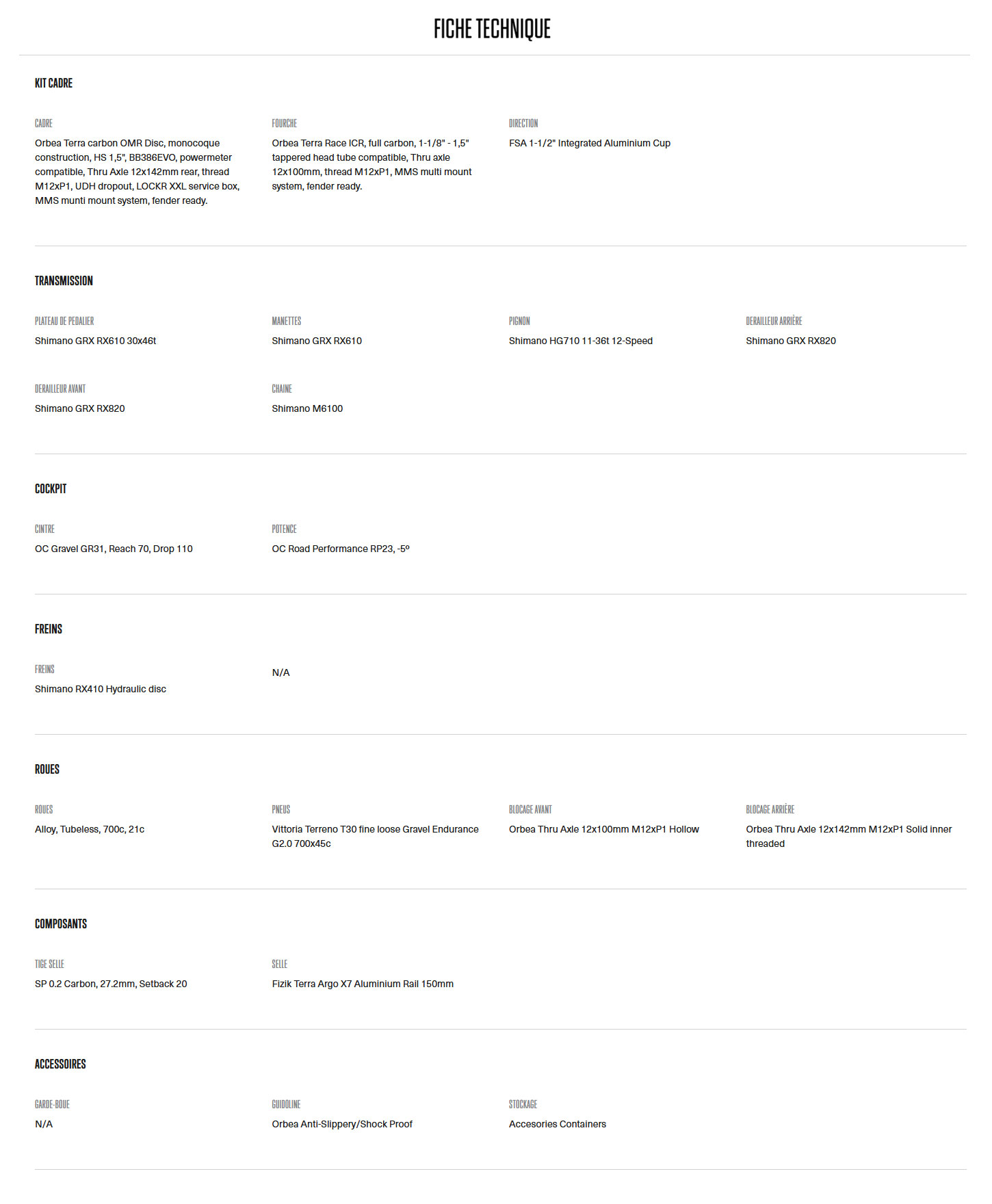 Caractéristique technique du vélo Terra M30TEAM année 2026